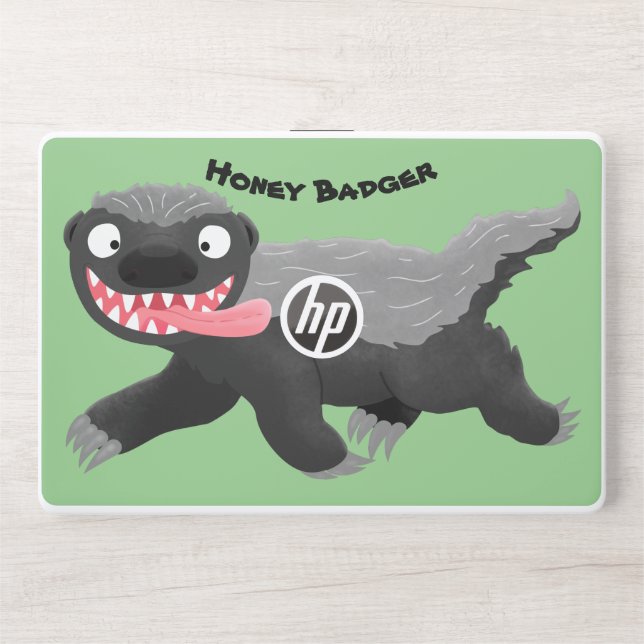 Funny hungry honey badger cartoon illustration HP laptop skin (Front)