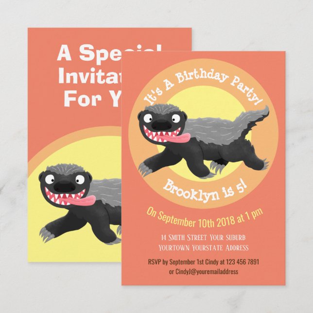 Funny hungry honey badger cartoon illustration inv invitation (Front/Back)