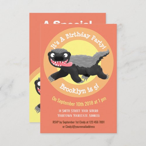 Funny hungry honey badger cartoon illustration inv invitation