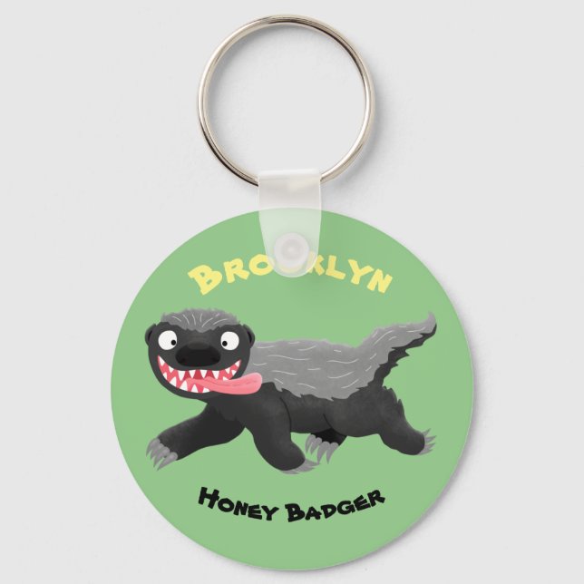 Funny hungry honey badger cartoon illustration keychain (Front)