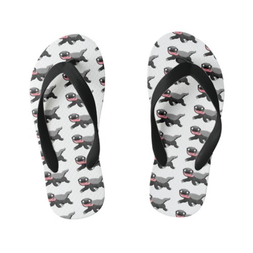 Funny hungry honey badger cartoon illustration kids flip flops