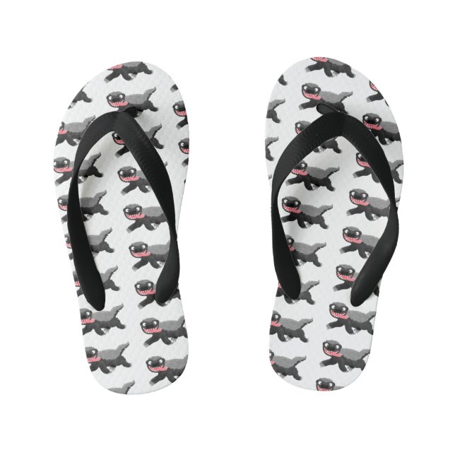Funny hungry honey badger cartoon illustration kid's flip flops (Footbed)