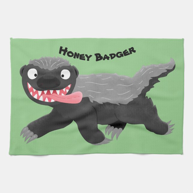 Funny hungry honey badger cartoon illustration kitchen towel (Horizontal)