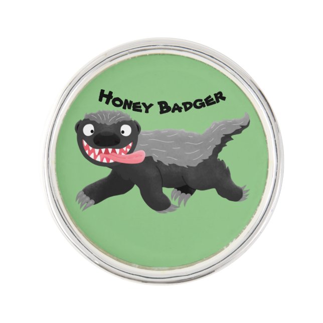 Funny hungry honey badger cartoon illustration lapel pin (Front)