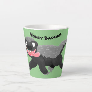 Funny hungry honey badger cartoon illustration latte mug