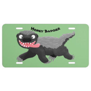 Funny hungry honey badger cartoon illustration license plate
