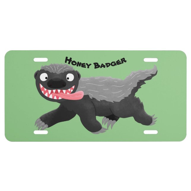 Funny hungry honey badger cartoon illustration  license plate (Front)