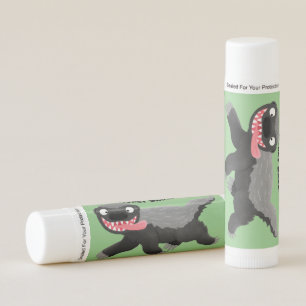 Funny hungry honey badger cartoon illustration lip balm