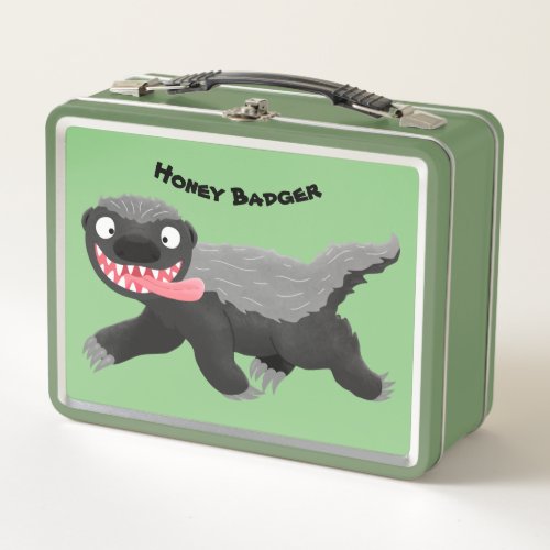 Funny hungry honey badger cartoon illustration metal lunch box