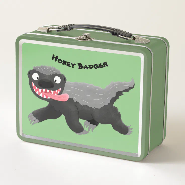 Funny hungry honey badger cartoon illustration metal lunch box | Zazzle