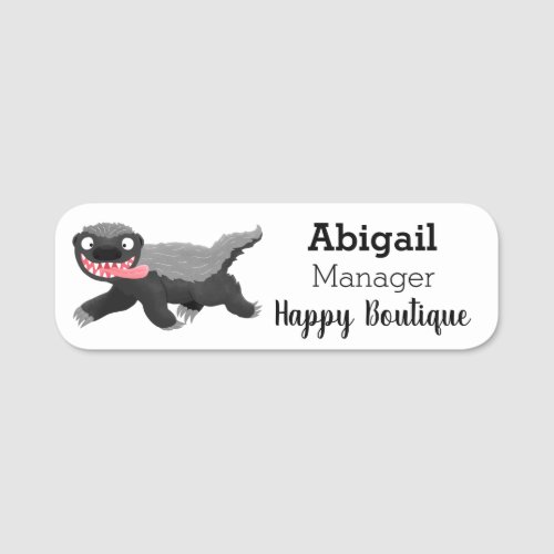 Funny hungry honey badger cartoon illustration name tag