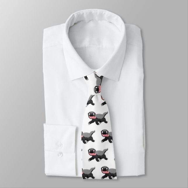 Funny hungry honey badger cartoon illustration neck tie (Tied)