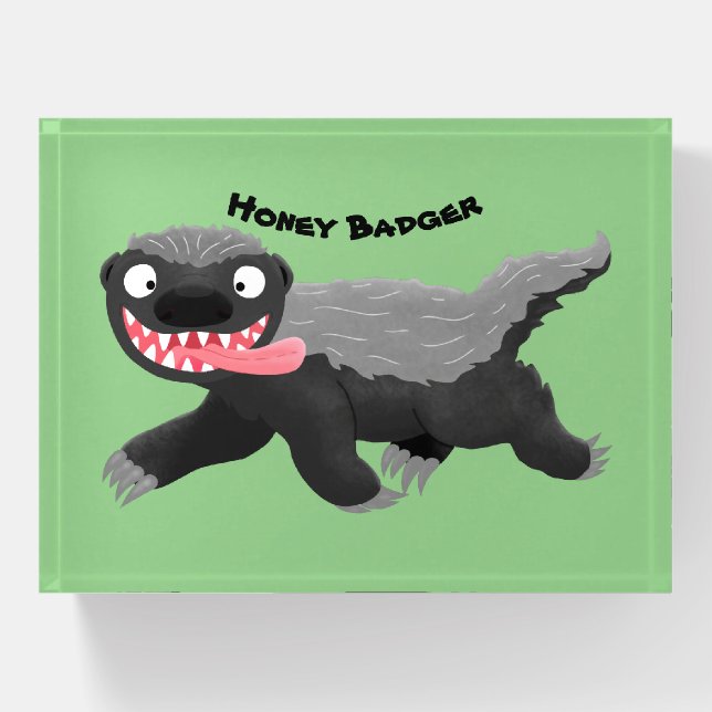 Funny hungry honey badger cartoon illustration paperweight (Front)