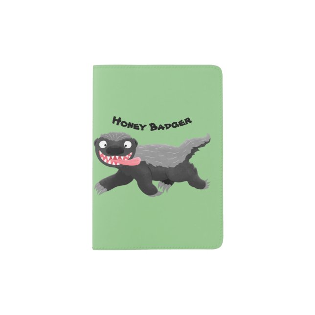 Funny hungry honey badger cartoon illustration passport holder (Front)