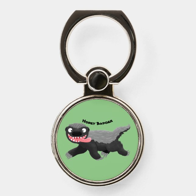 Funny hungry honey badger cartoon illustration phone ring stand (Front)