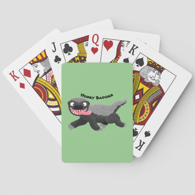 Funny hungry honey badger cartoon illustration poker cards (Back)