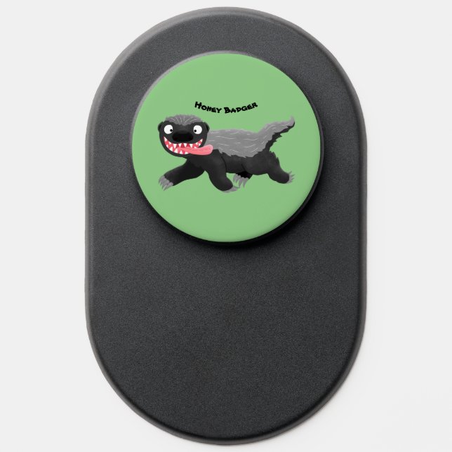 Funny hungry honey badger cartoon illustration PopSocket (Popsocket)