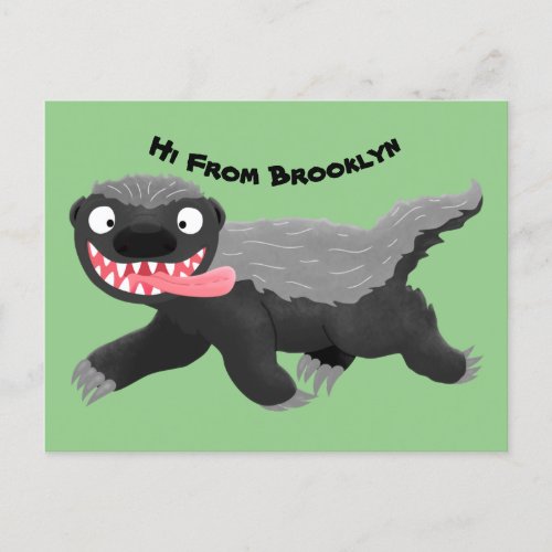 Funny hungry honey badger cartoon illustration postcard