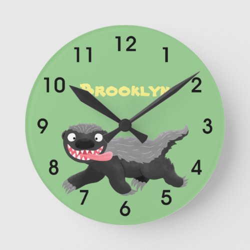 Funny hungry honey badger cartoon illustration round clock