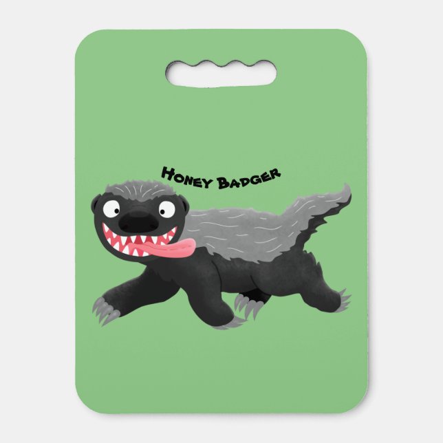 Funny hungry honey badger cartoon illustration seat cushion (Front Vertical)