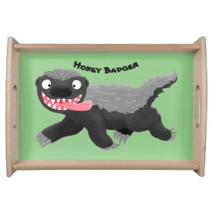 Funny hungry honey badger cartoon illustration serving tray