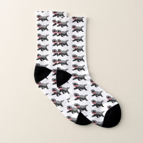 Funny hungry honey badger cartoon illustration socks