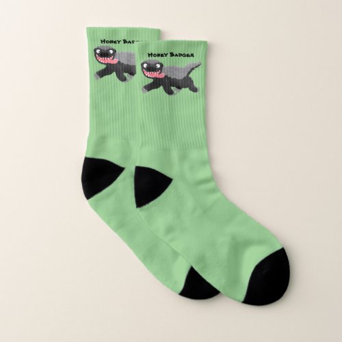 Funny hungry honey badger cartoon illustration socks