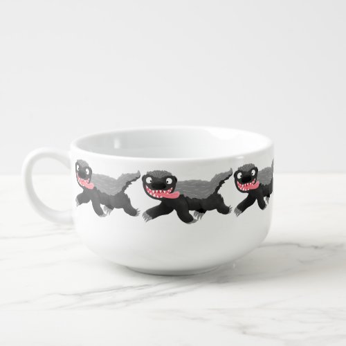 Funny hungry honey badger cartoon illustration soup mug