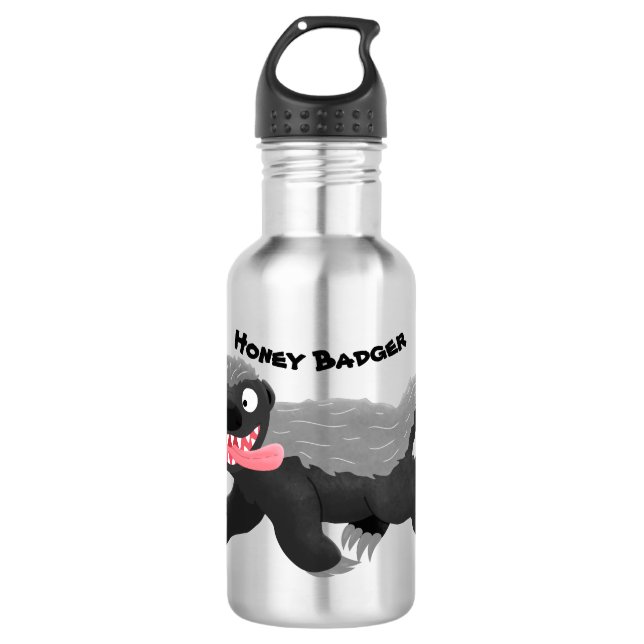 Funny hungry honey badger cartoon illustration stainless steel water bottle (Front)