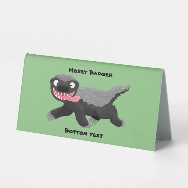 Funny hungry honey badger cartoon illustration table tent (Front)