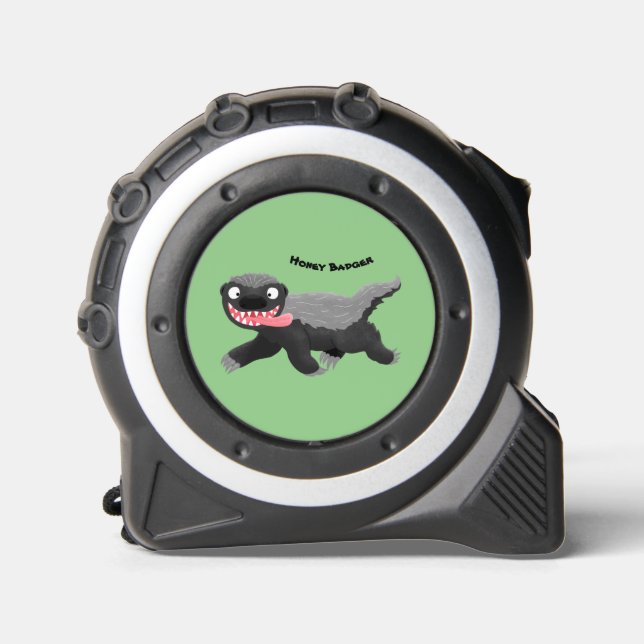 Funny hungry honey badger cartoon illustration tape measure (Front)