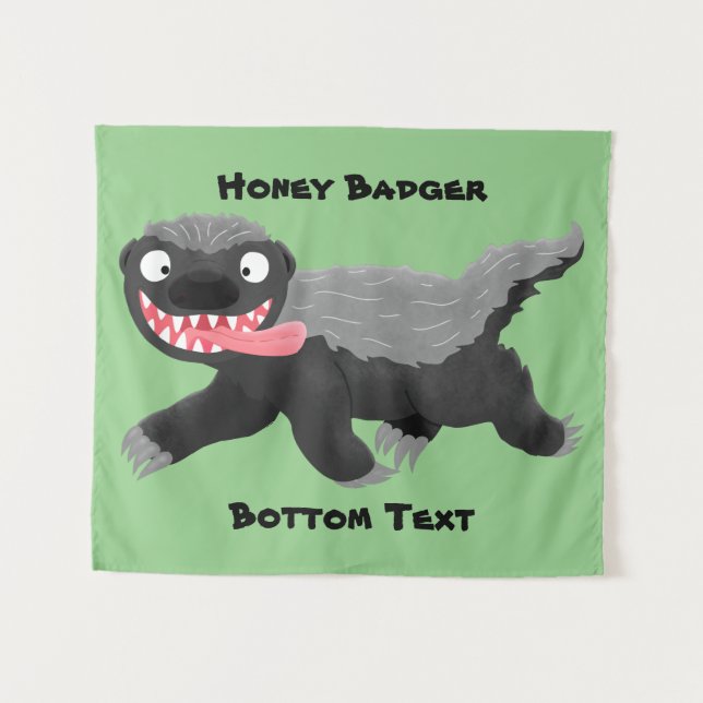 Funny hungry honey badger cartoon illustration tapestry (Front (Horizontal))