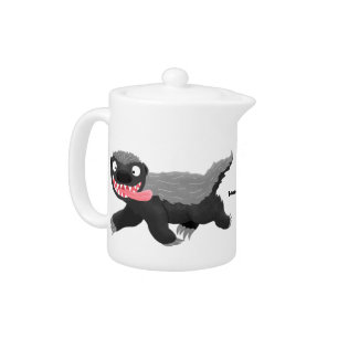 Funny hungry honey badger cartoon illustration teapot