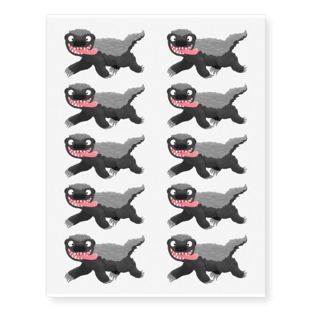 Funny hungry honey badger cartoon illustration temporary tattoos (Front)