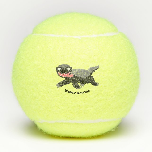 Funny hungry honey badger cartoon illustration tennis balls (Front)