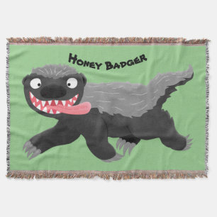 Funny hungry honey badger cartoon illustration throw blanket