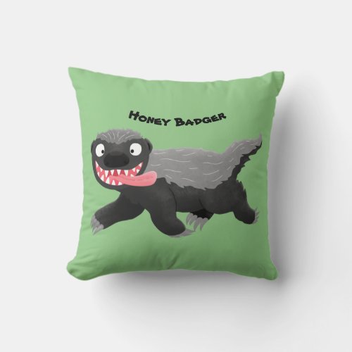 Funny hungry honey badger cartoon illustration throw pillow