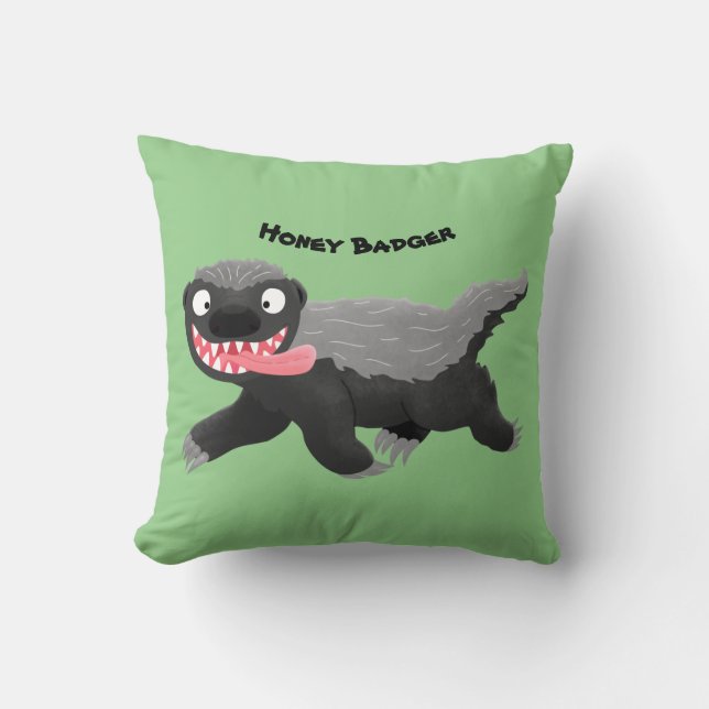 Funny hungry honey badger cartoon illustration throw pillow (Front)