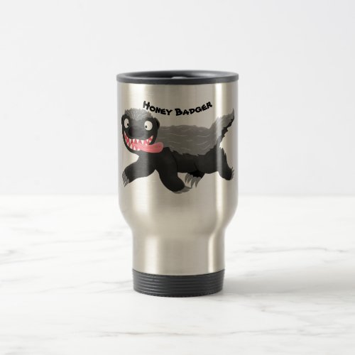 Funny hungry honey badger cartoon illustration travel mug