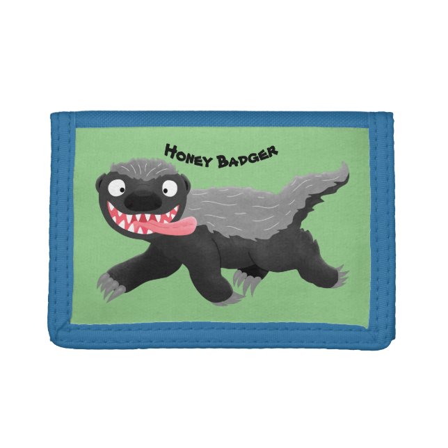 Funny hungry honey badger cartoon illustration trifold wallet (Front)