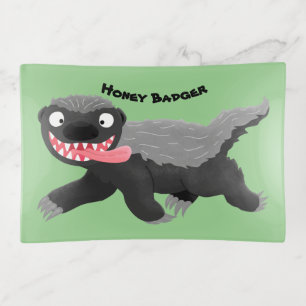 Funny hungry honey badger cartoon illustration trinket tray