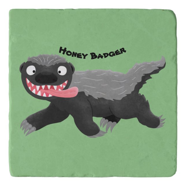 Funny hungry honey badger cartoon illustration trivet (Front)