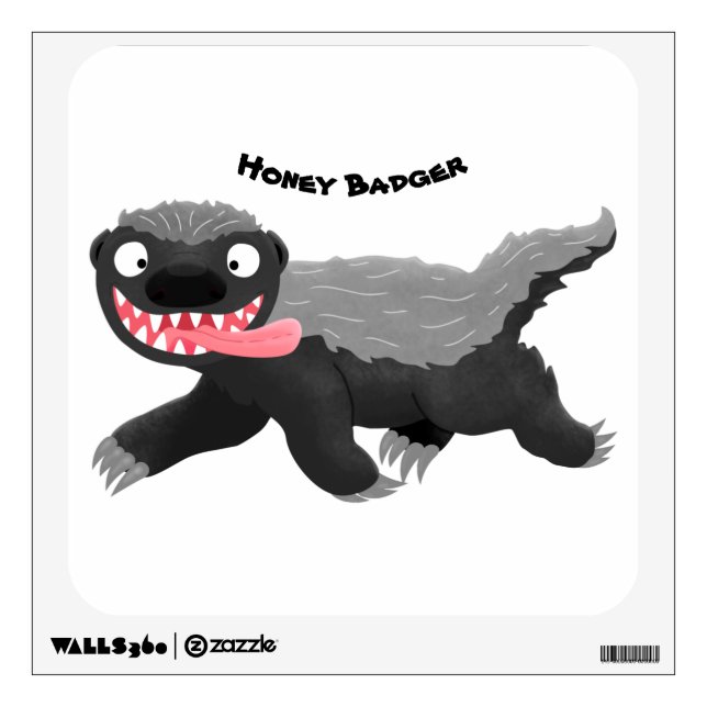 Funny hungry honey badger cartoon illustration wall decal (Front)