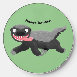 Funny hungry honey badger cartoon illustration wireless charger