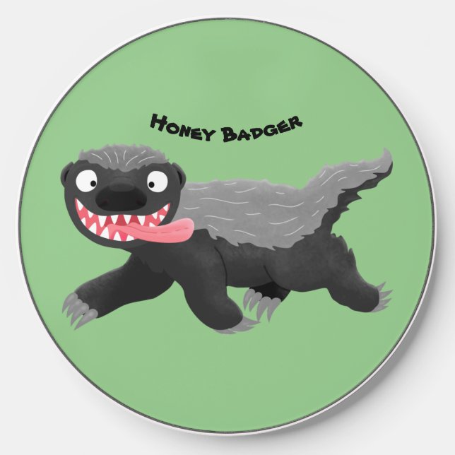 Funny hungry honey badger cartoon illustration wireless charger  (Front)
