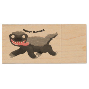 Funny hungry honey badger cartoon illustration wood flash drive