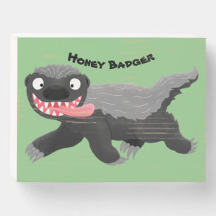 Funny hungry honey badger cartoon illustration wooden box sign