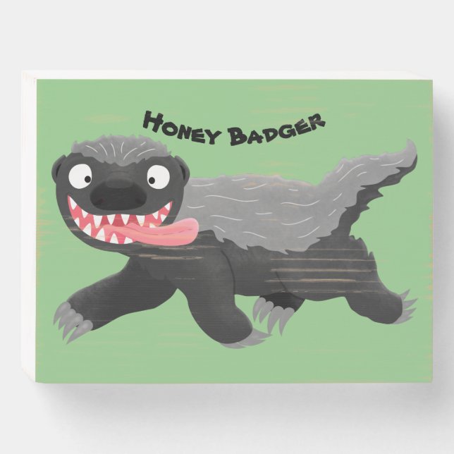 Funny hungry honey badger cartoon illustration wooden box sign (Front Horizontal)
