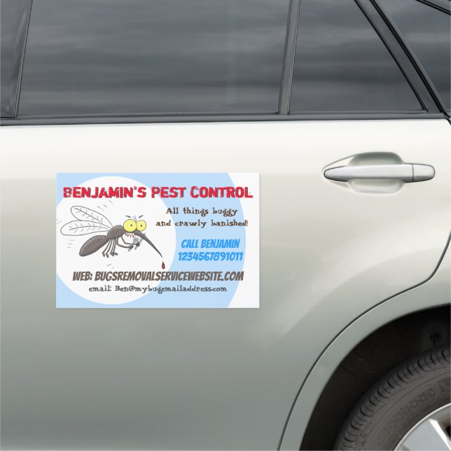 Funny hungry mosquito pest control business car magnet (In Situ)