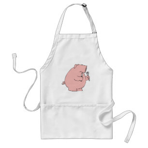 Funny Hungry Pig Holding Fork and Knife Adult Apron